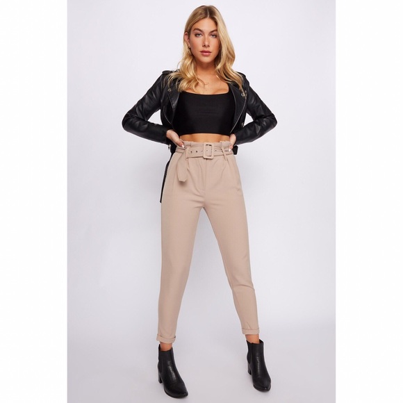 Cream High-Rise Tapered Trousers - Picture 1 of 3